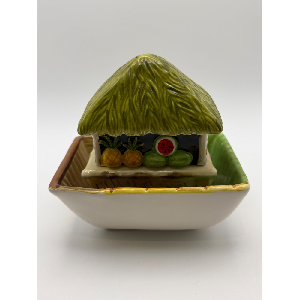 Clay Art Tiki Bar Ceramic Salt and Pepper Shaker Stackable Set with Tray 2008